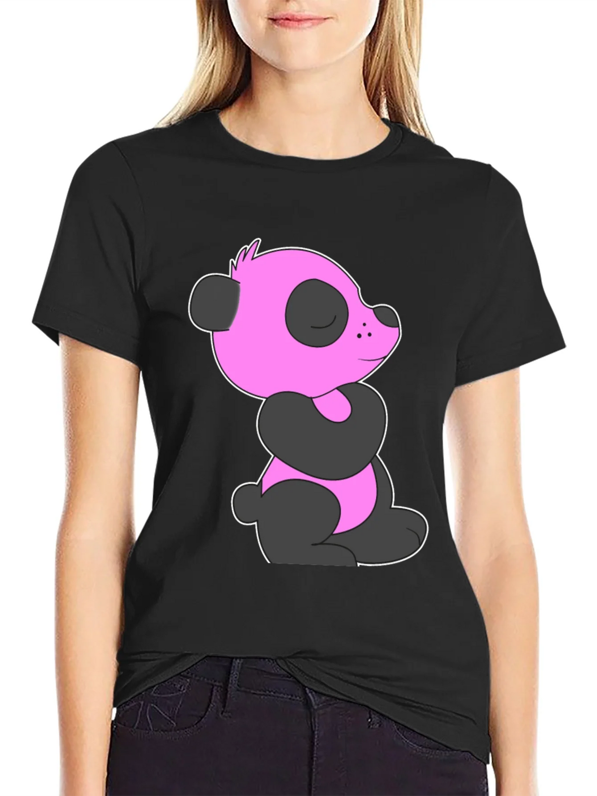 Pink Panda Graphic Black T-Shirt product image 2