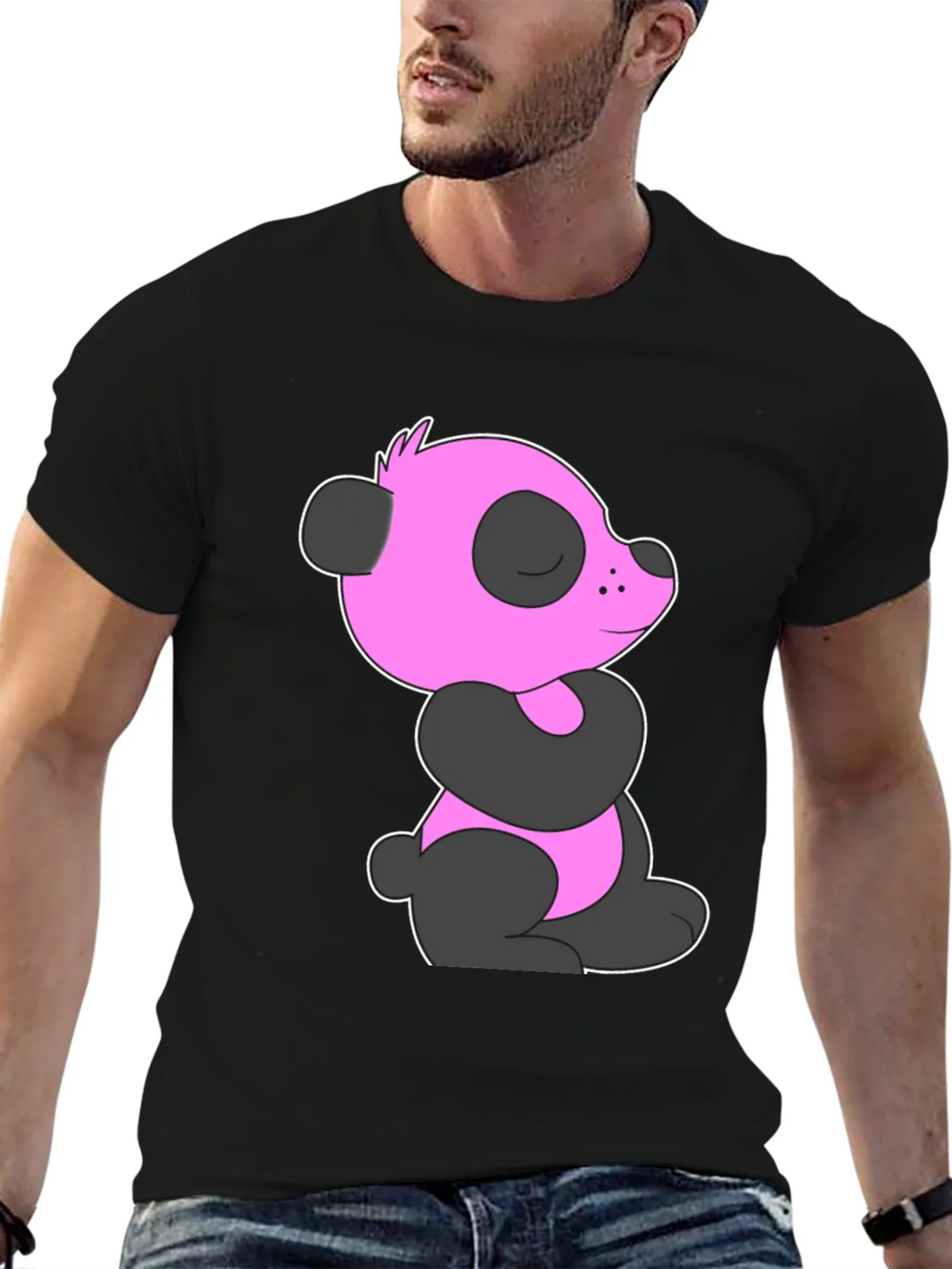 Pink Panda Graphic Black T-Shirt product image 6