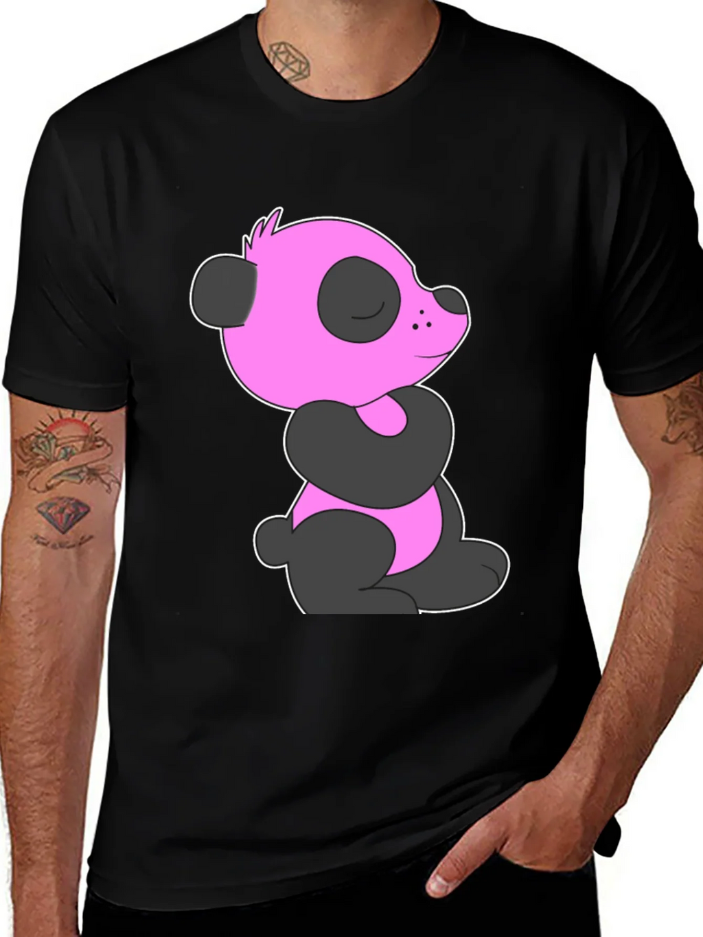 Pink Panda Graphic Black T-Shirt product image 1