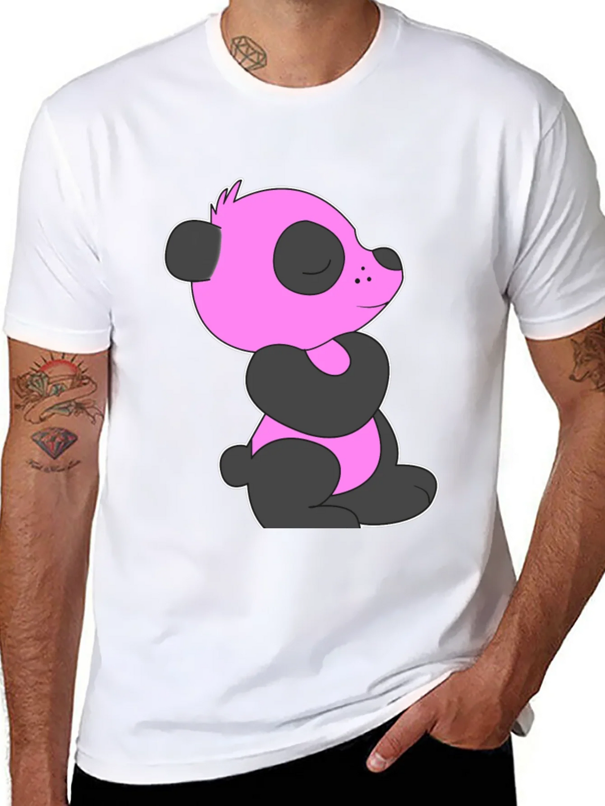 Pink Panda Graphic Black T-Shirt product image 7