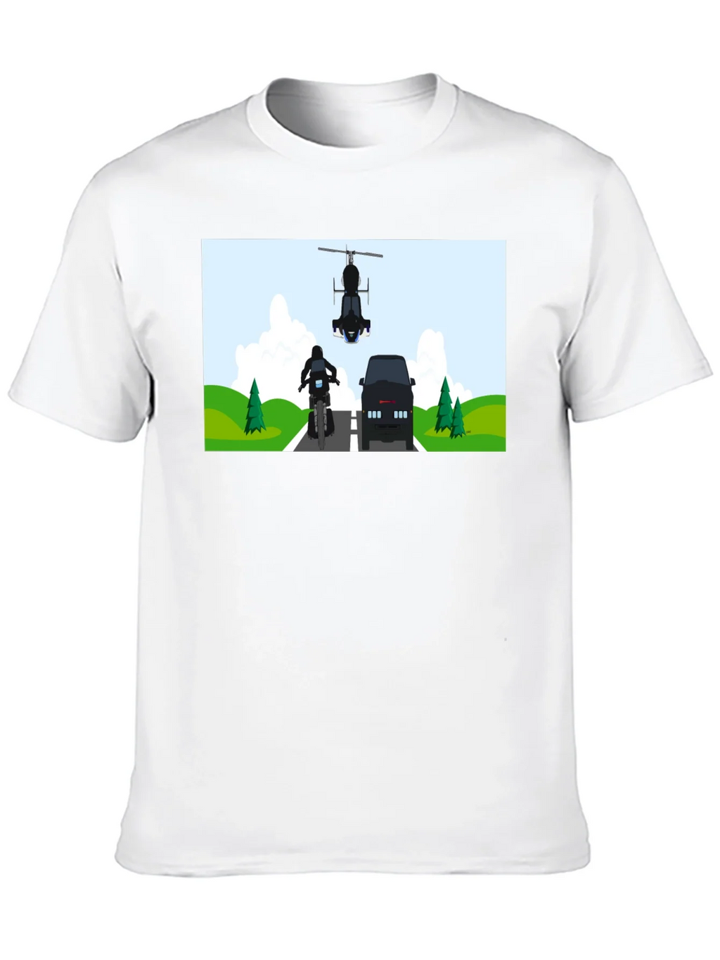 Graphic Tee: Motorcycle & Helicopter Chase product image 9