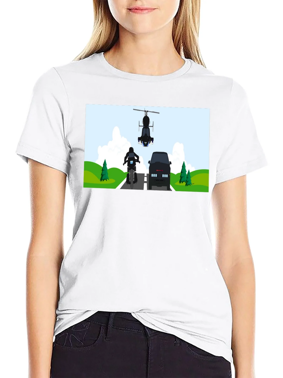 Graphic Tee: Motorcycle & Helicopter Chase product image 8