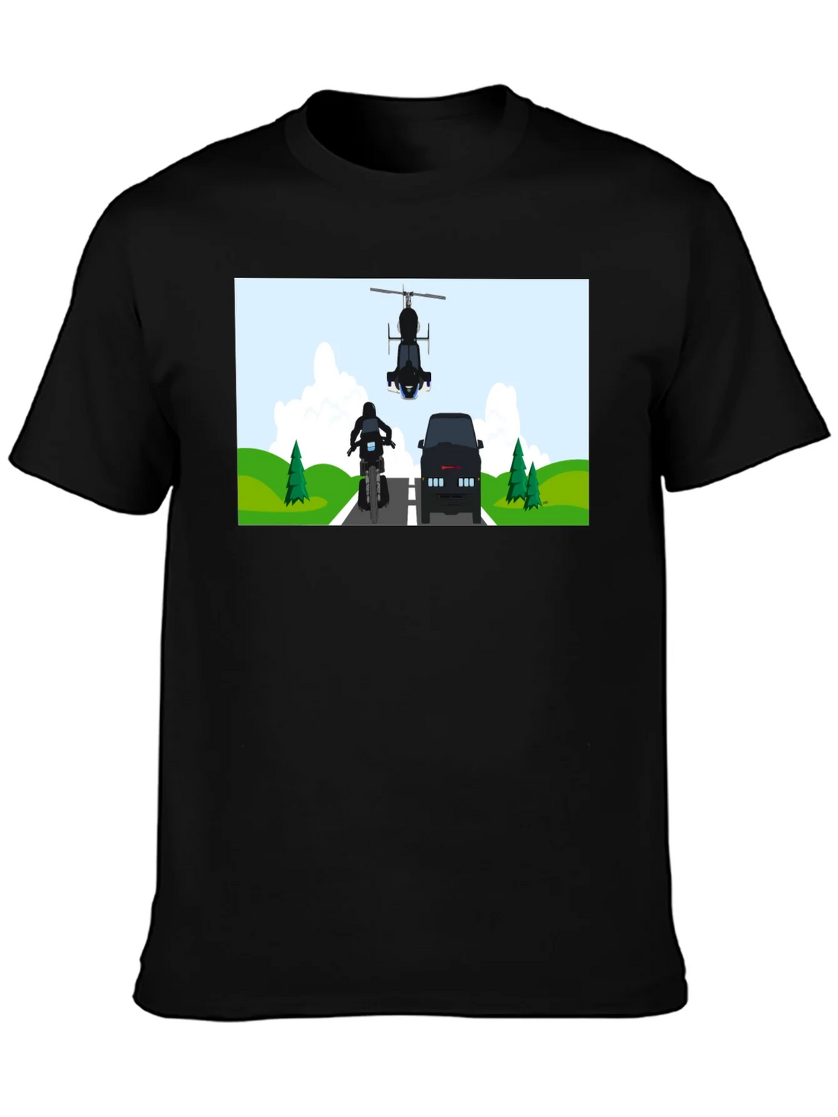 Graphic Tee: Motorcycle & Helicopter Chase product image 3