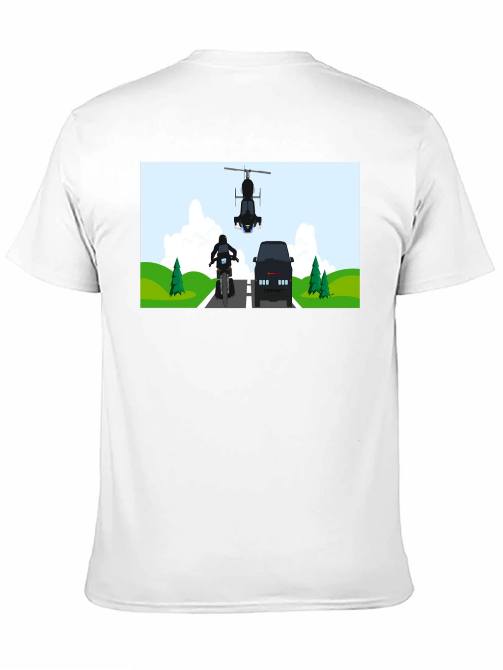 Graphic Tee: Motorcycle & Helicopter Chase product image 10