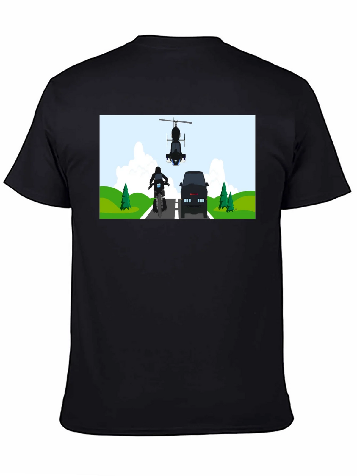 Graphic Tee: Motorcycle & Helicopter Chase product image 4