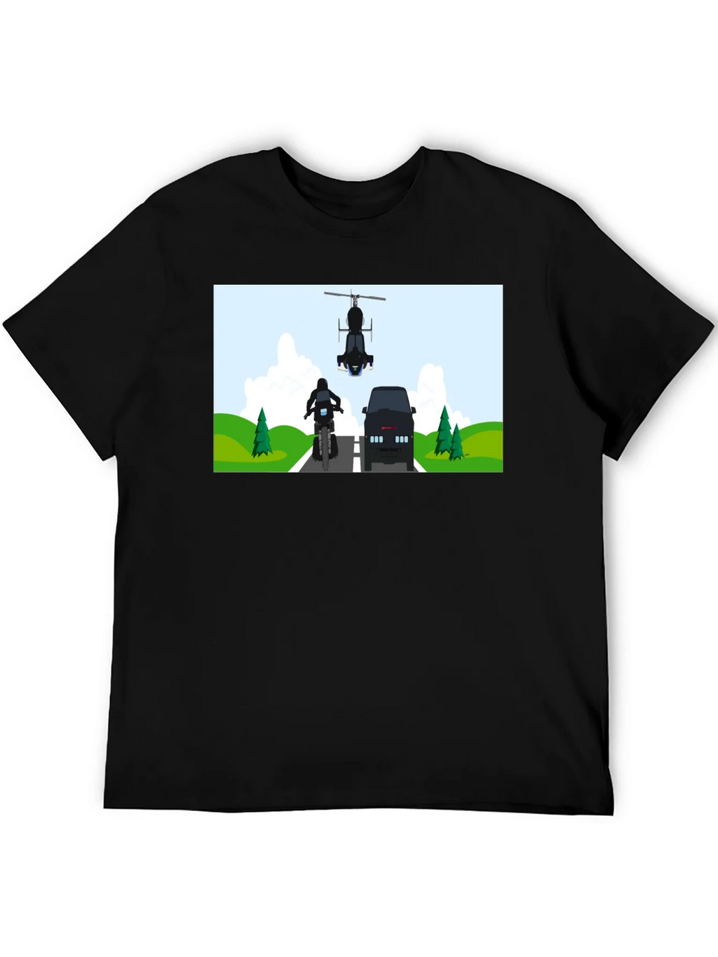 Graphic Tee: Motorcycle & Helicopter Chase product image 5
