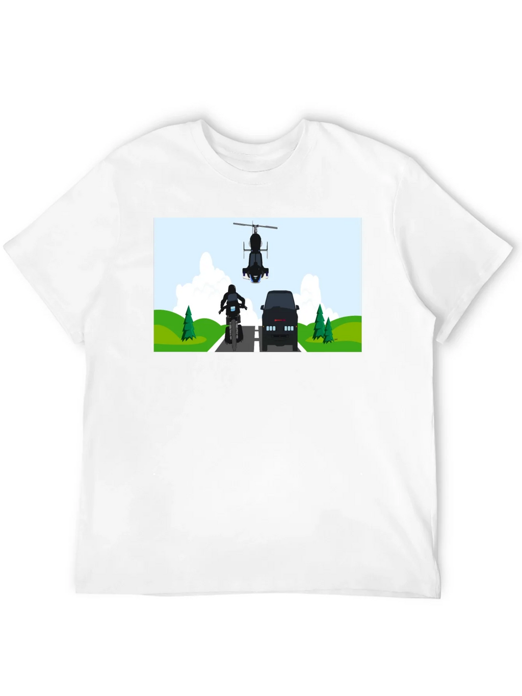 Graphic Tee: Motorcycle & Helicopter Chase product image 11