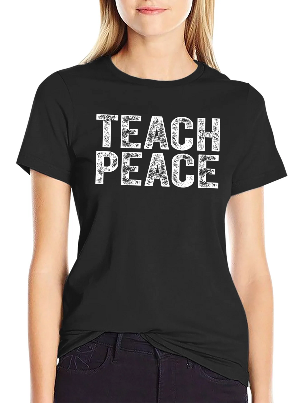 Teach Peace Graphic Tee - Black Cotton T-Shirt product image 2