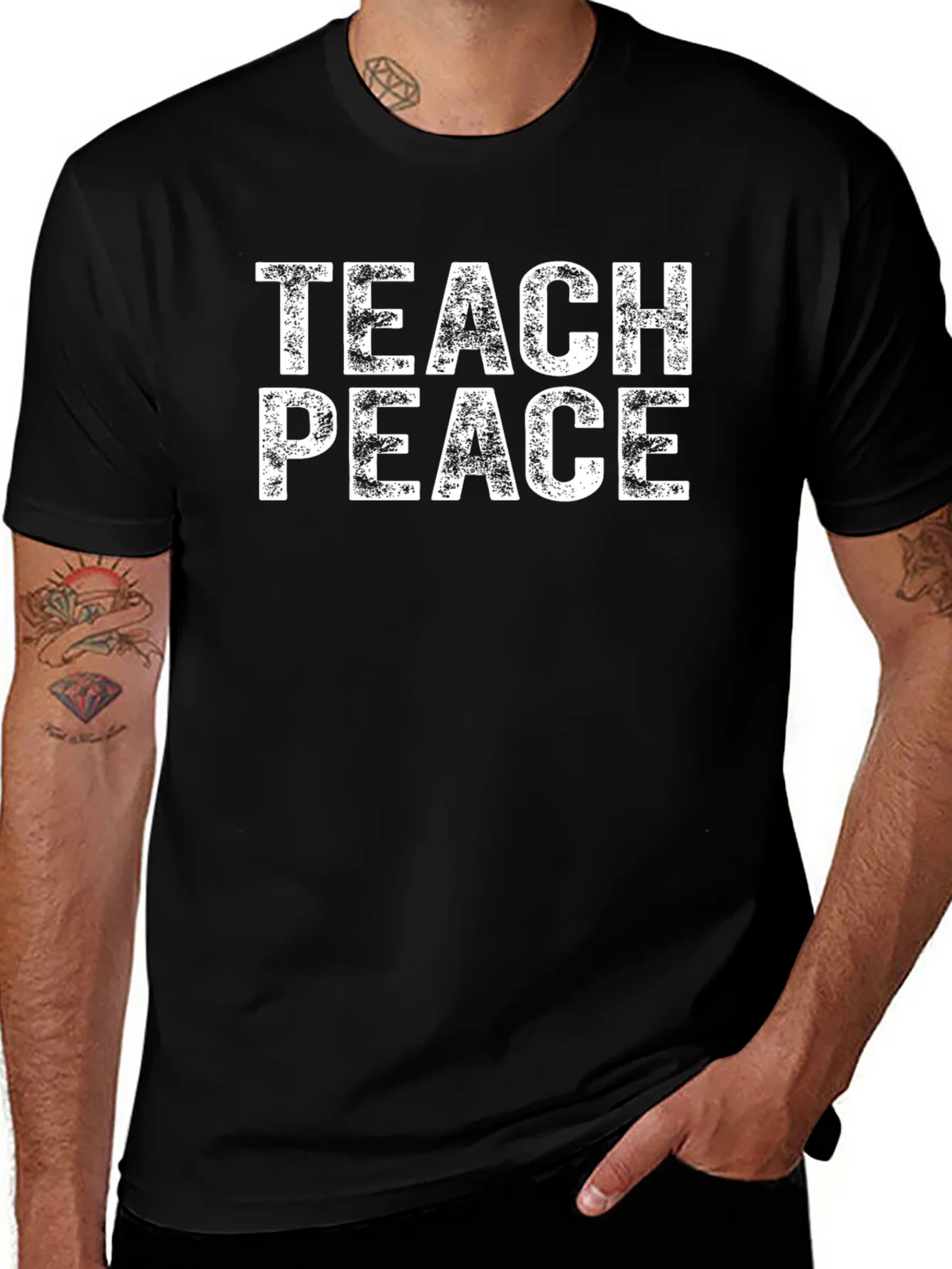 Teach Peace Graphic Tee - Black Cotton T-Shirt product image 1