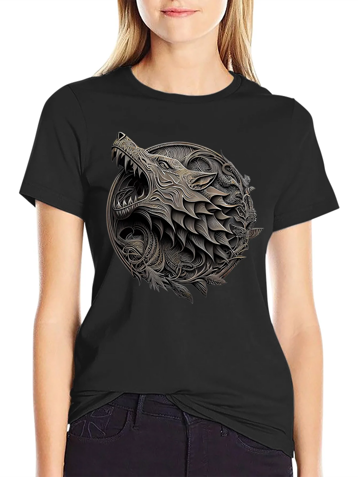 Wolf Art Black Tee - Unique Graphic Design product image 1