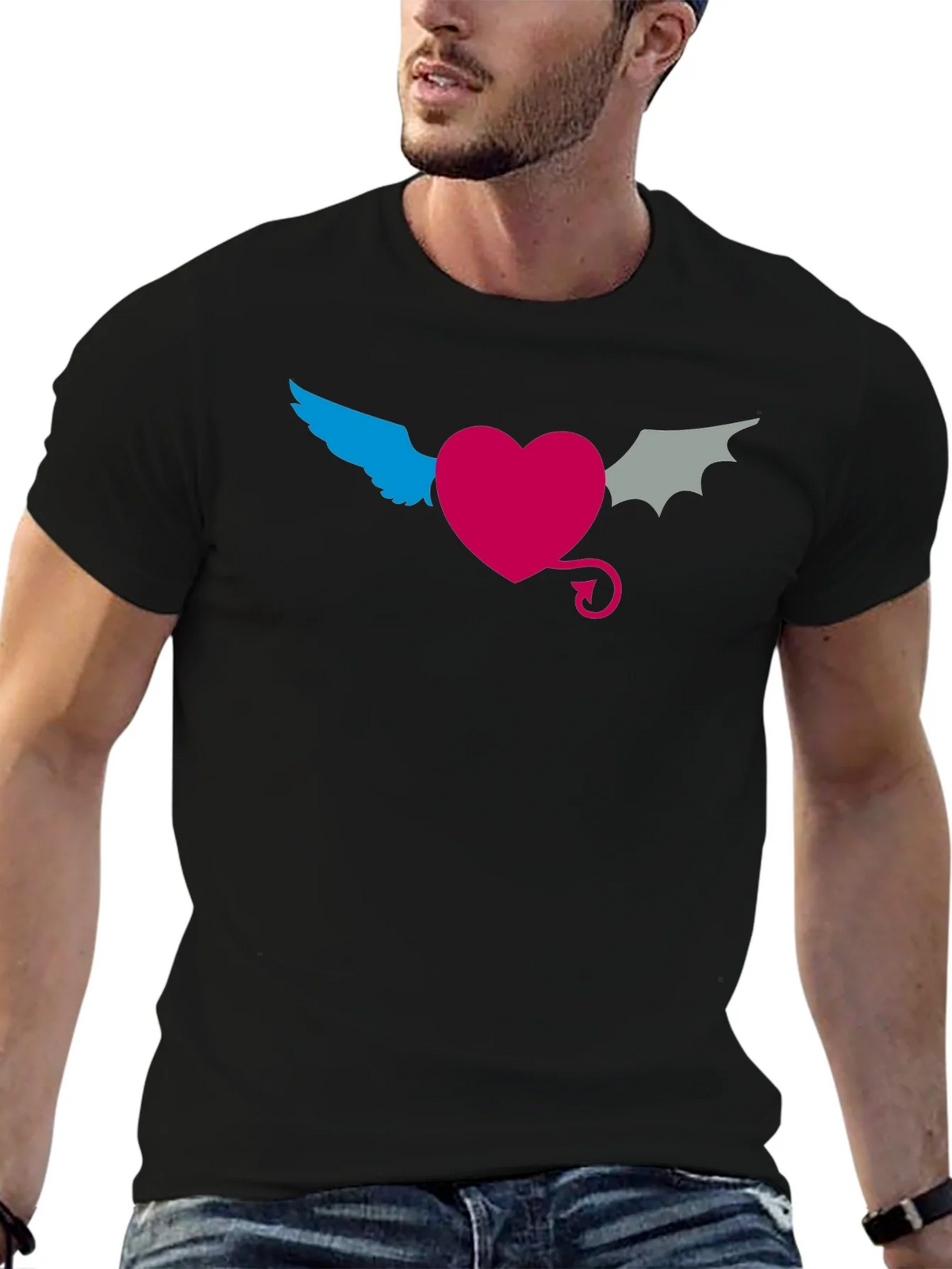 Angel Devil Heart Tee - Black Cotton T-Shirt product image 6