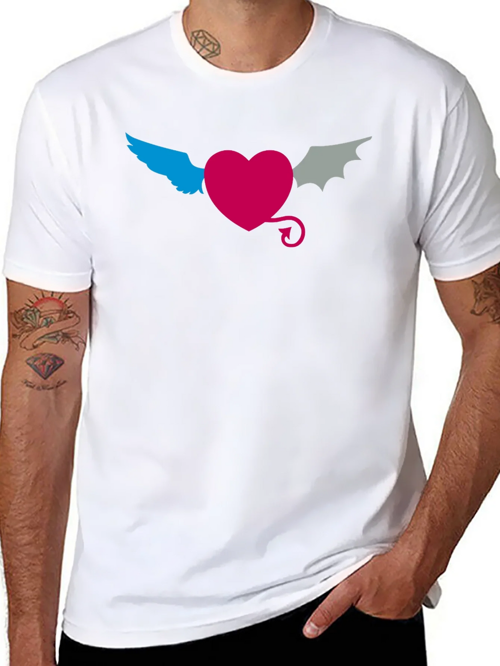 Angel Devil Heart Tee - Black Cotton T-Shirt product image 7