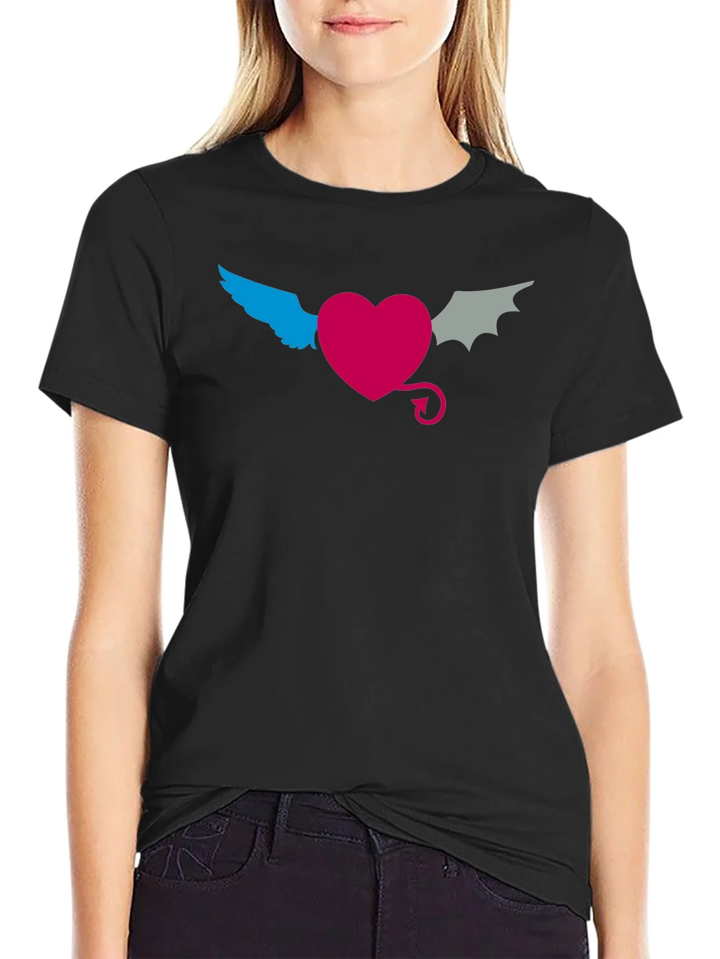 Angel Devil Heart Tee - Black Cotton T-Shirt product image 2