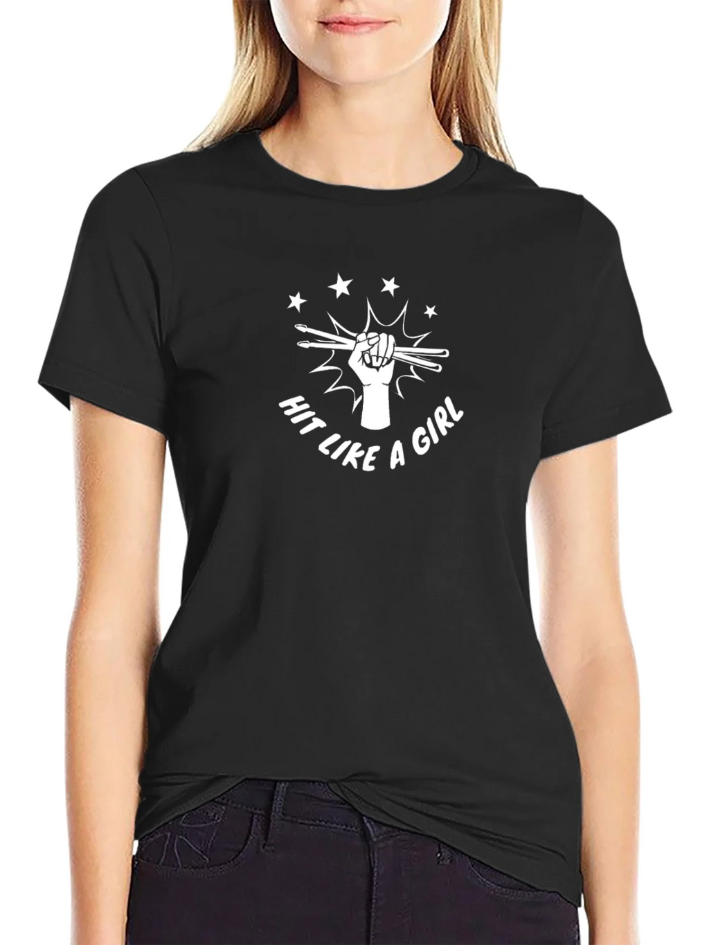 Hit Like a Girl Drummer T-Shirt - Black product image 2