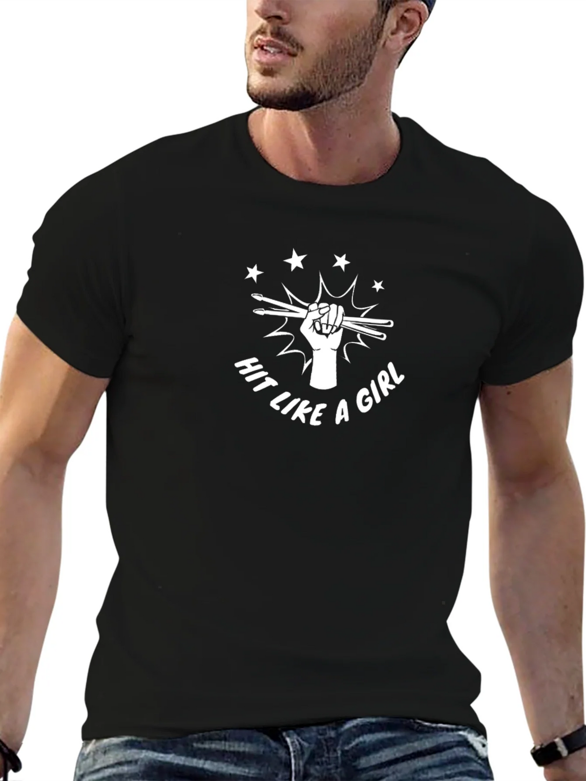 Hit Like a Girl Drummer T-Shirt - Black product image 6