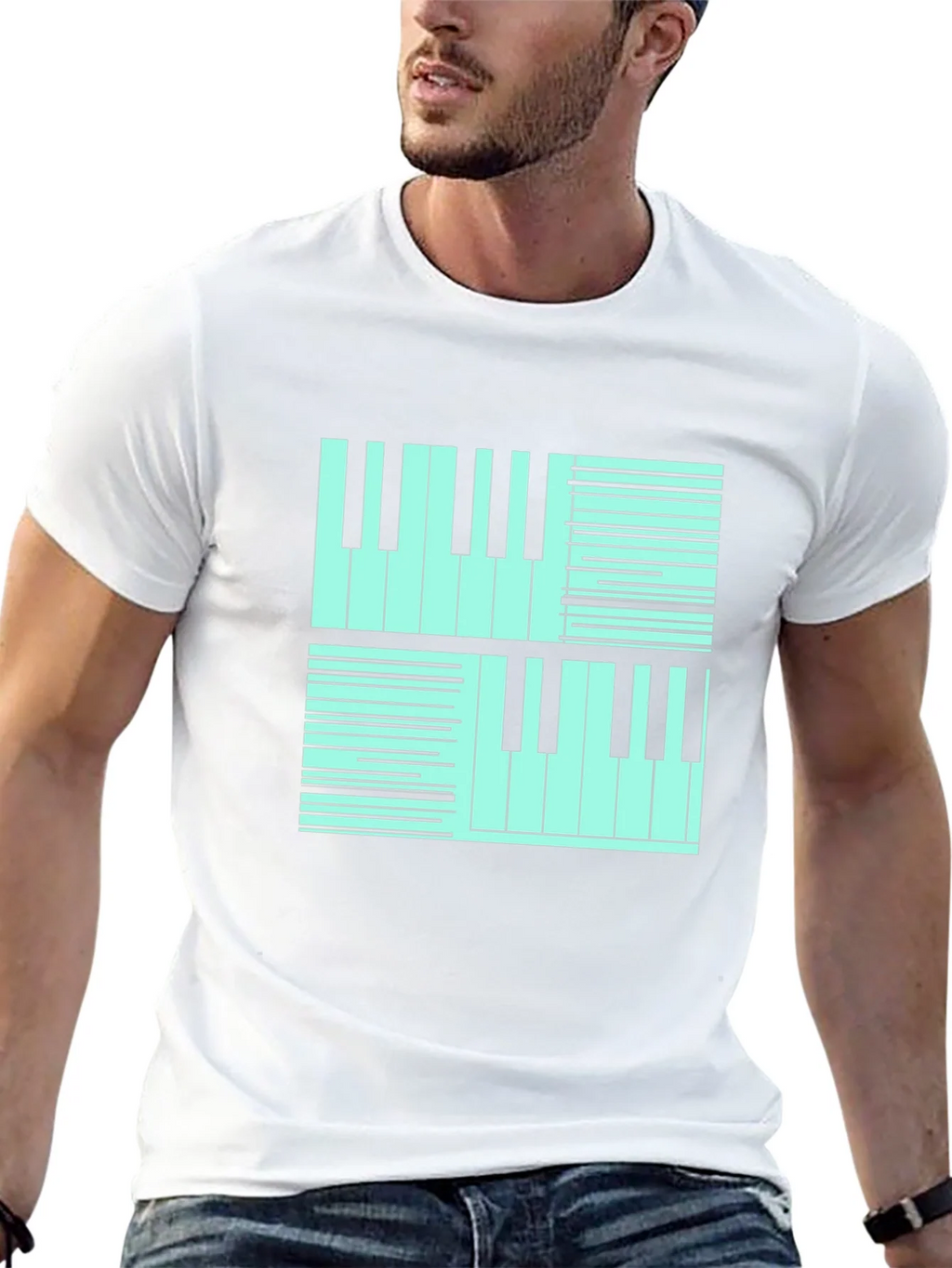 Cool Piano Keys Graphic Print Black T-Shirt product image 12