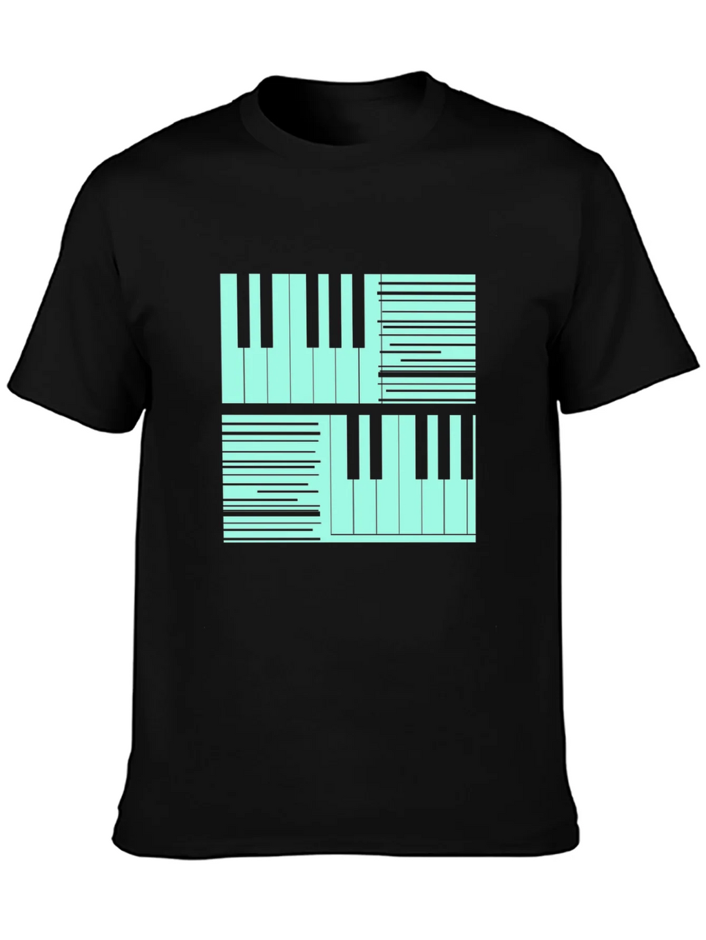Cool Piano Keys Graphic Print Black T-Shirt product image 3