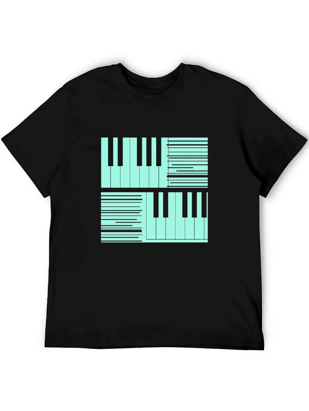 Cool Piano Keys Graphic Print Black T-Shirt product image 5