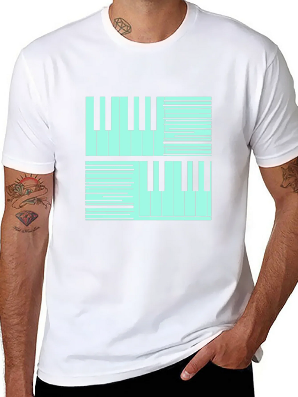 Cool Piano Keys Graphic Print Black T-Shirt product image 7