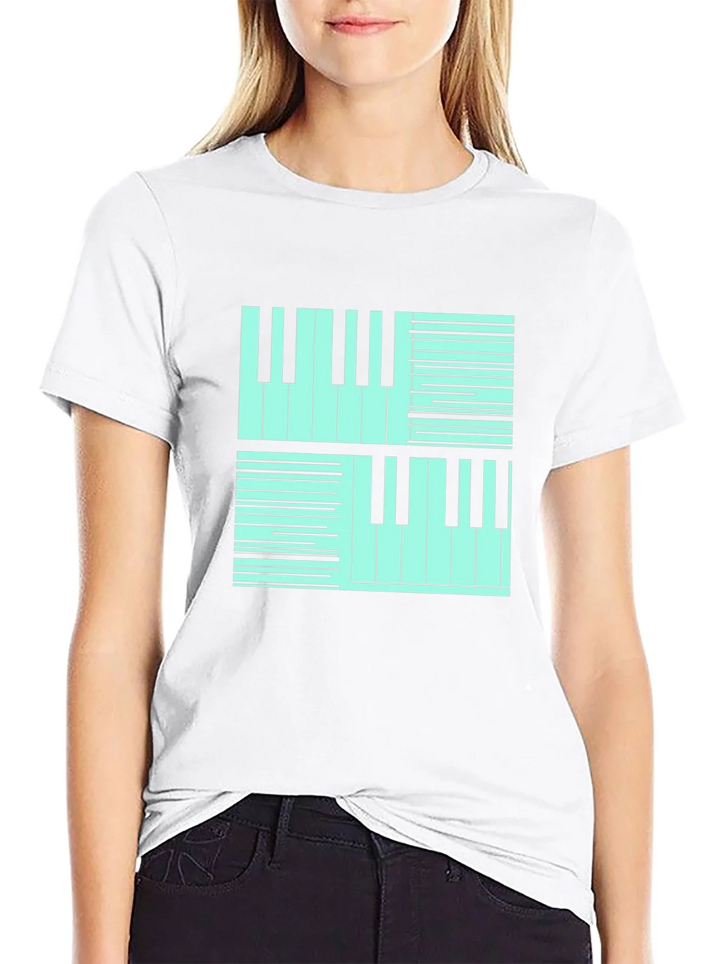 Cool Piano Keys Graphic Print Black T-Shirt product image 8