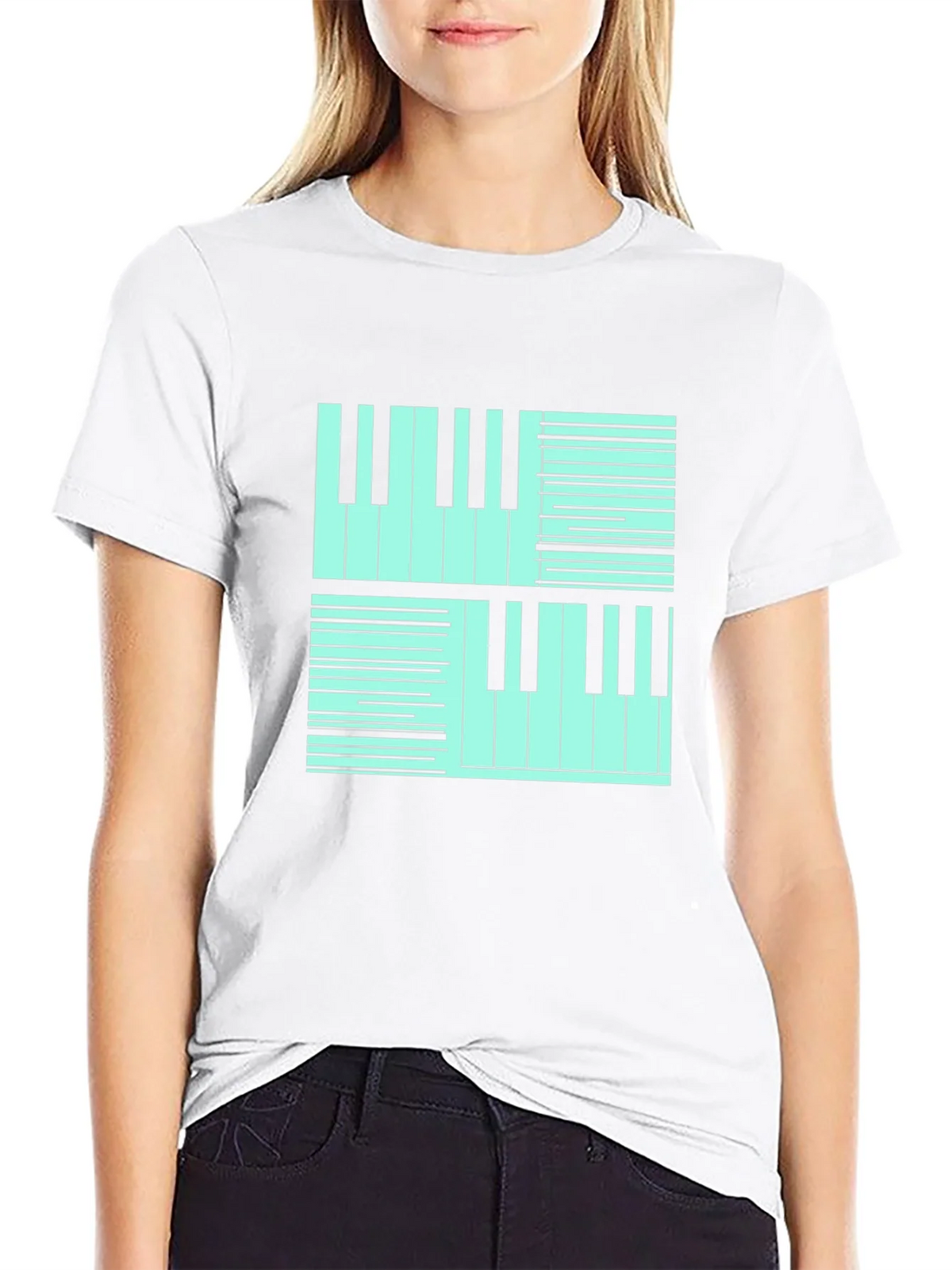 Cool Piano Keys Graphic Print Black T-Shirt product image 8