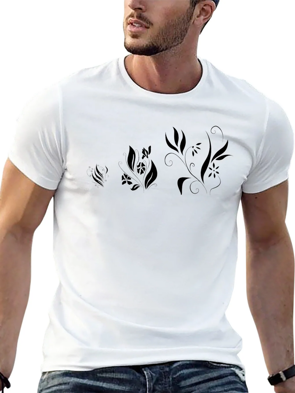 Black Floral Print Mens T-Shirt product image 12