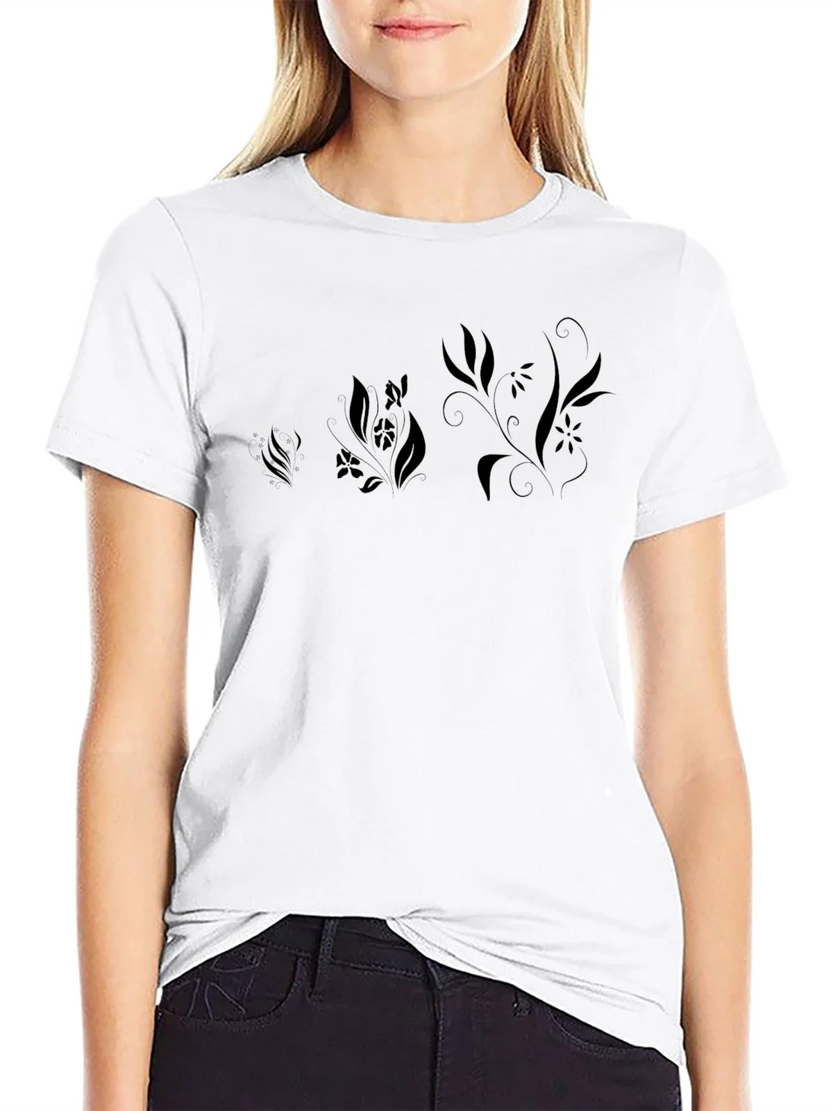 Black Floral Print Mens T-Shirt product image 8