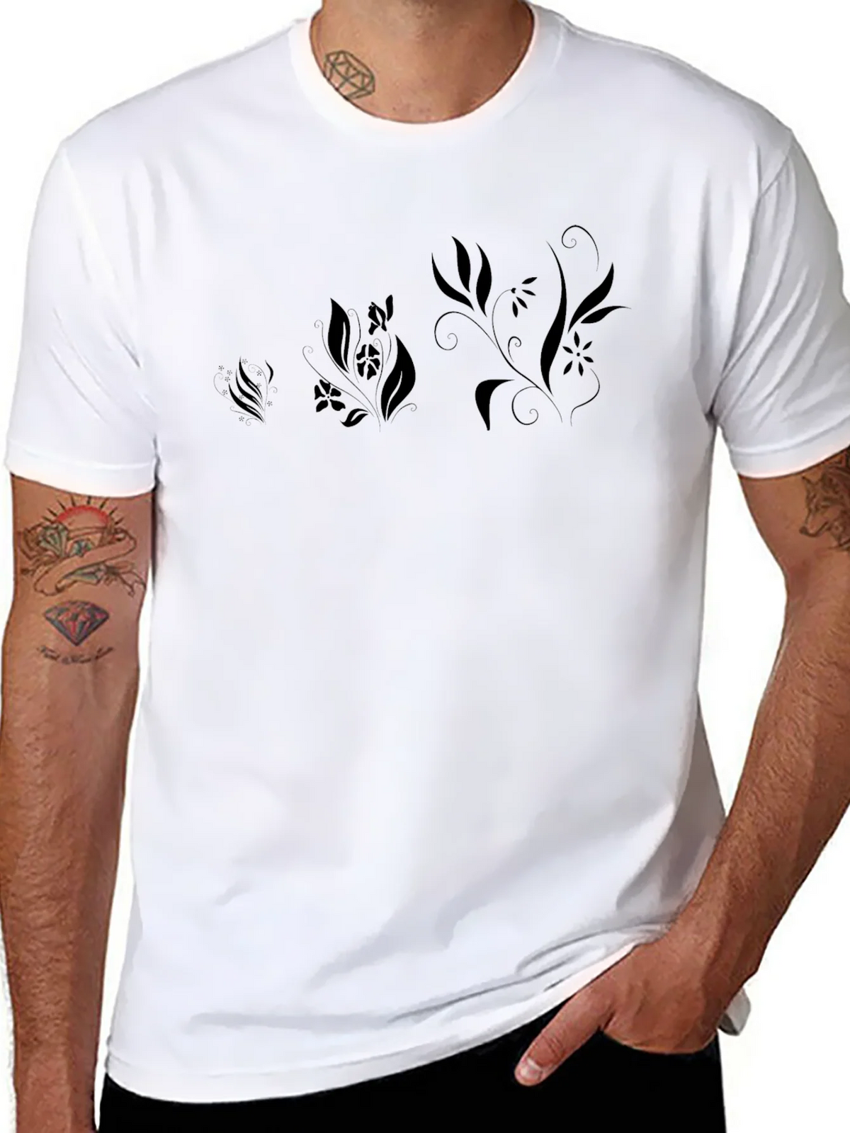 Black Floral Print Mens T-Shirt product image 7