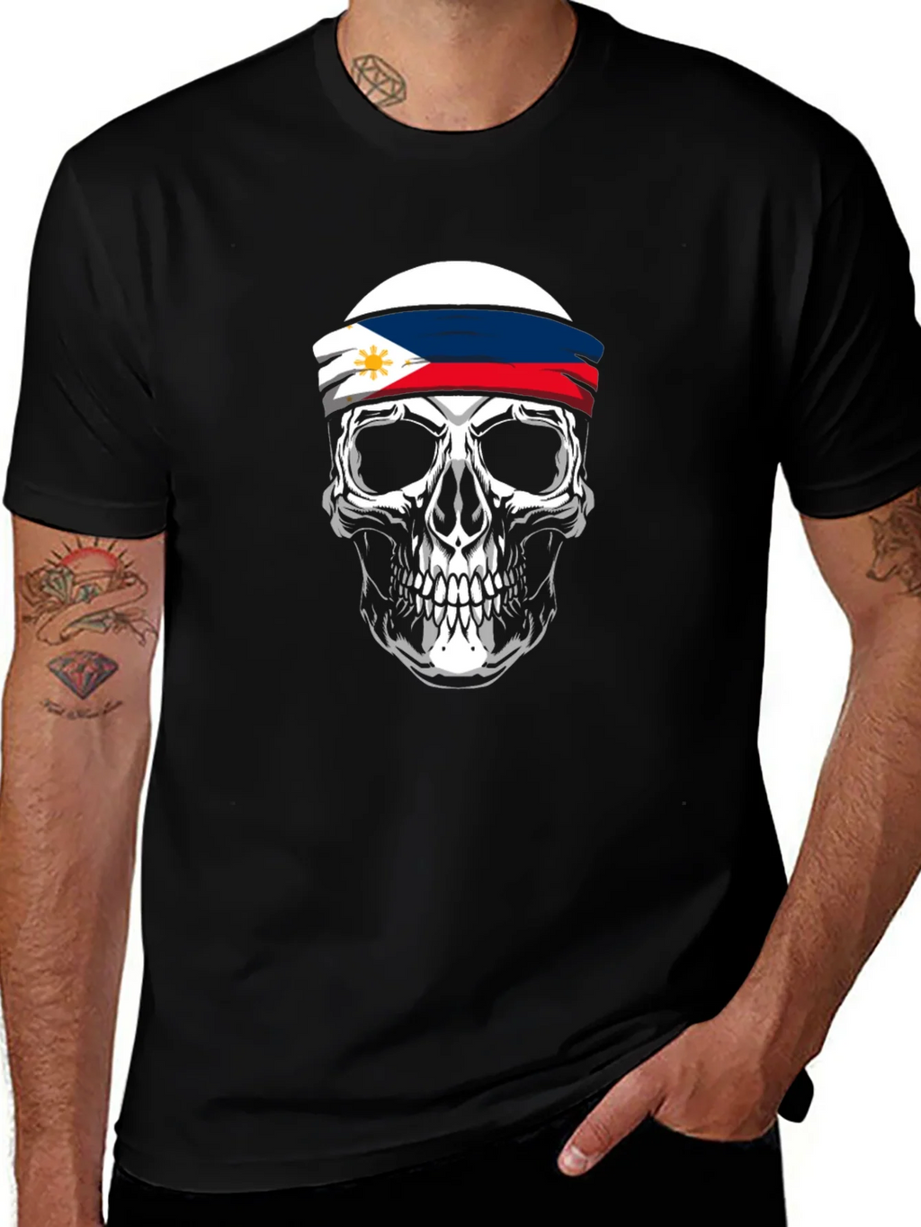 Philippine Flag Skull Graphic Tee - Black product image 1