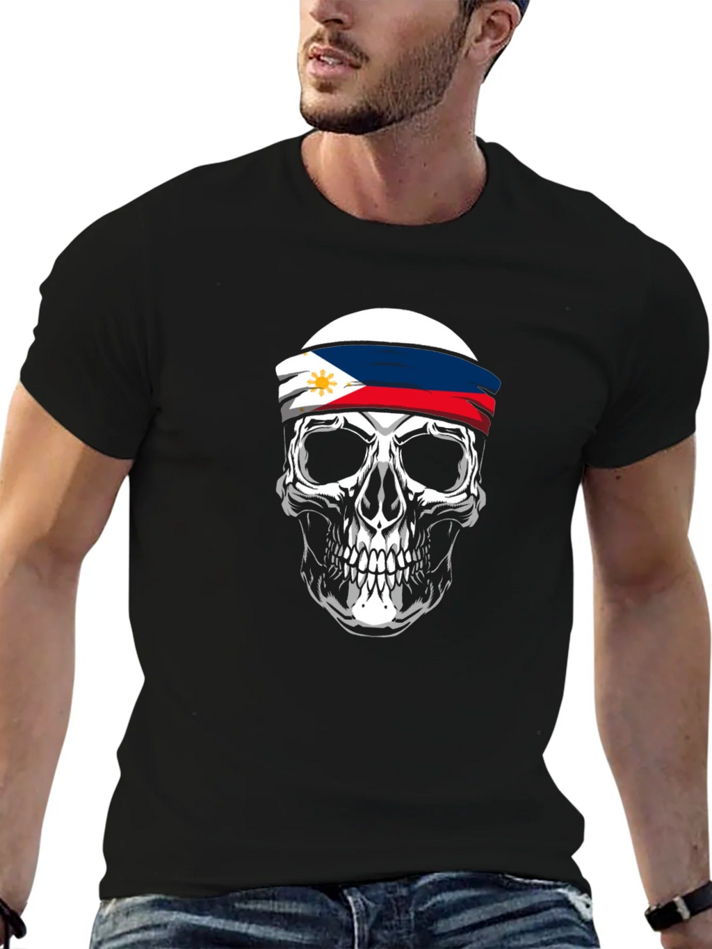 Philippine Flag Skull Graphic Tee - Black product image 6
