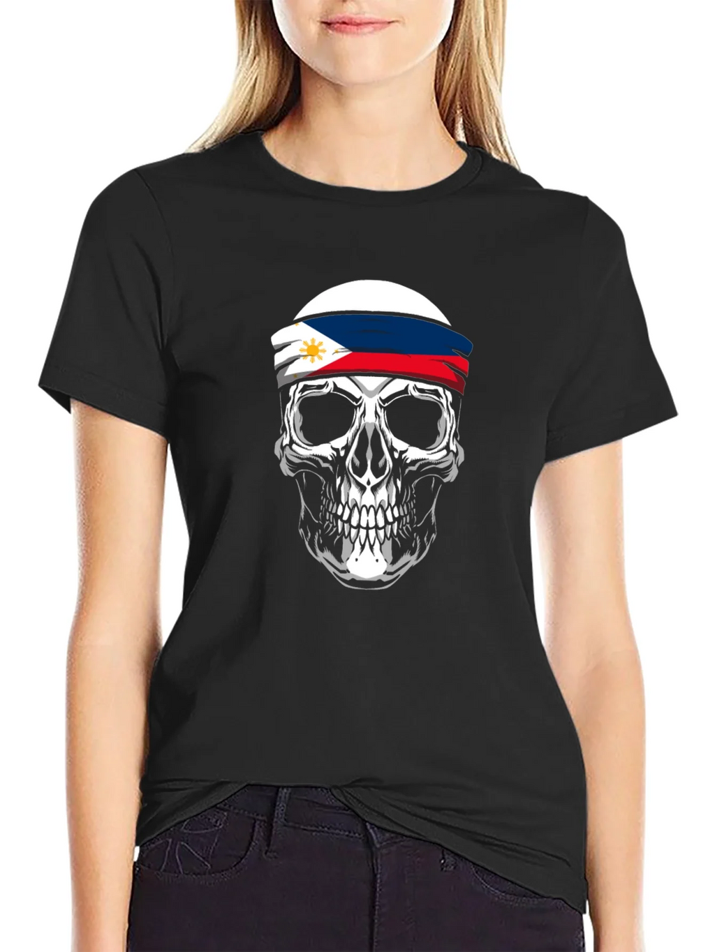 Philippine Flag Skull Graphic Tee - Black product image 2