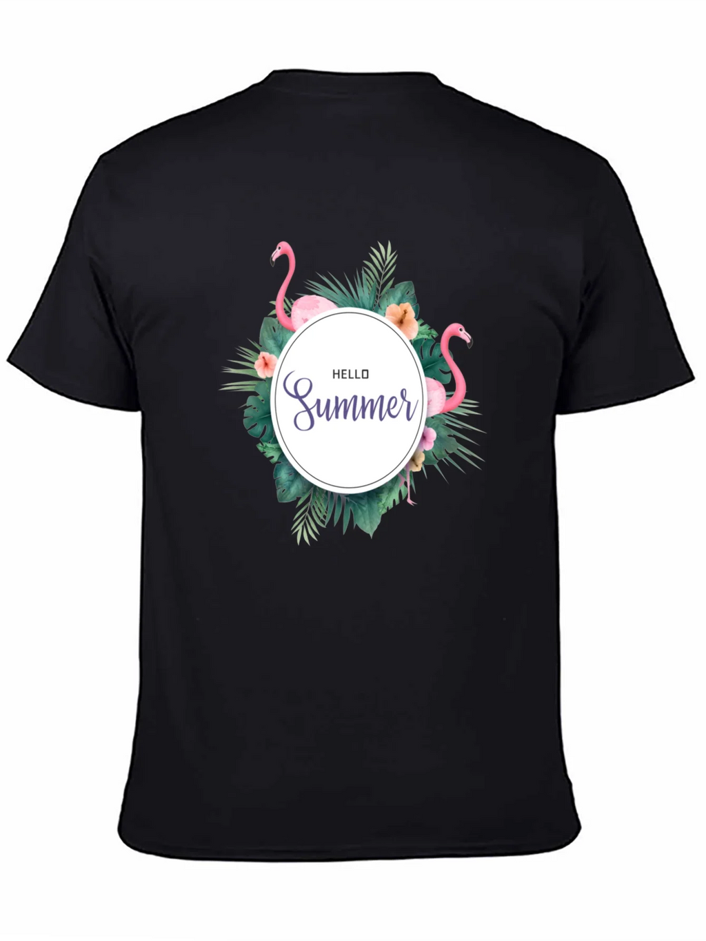 Tropical Flamingo Black T-Shirt - Hello Summer Design product image 4