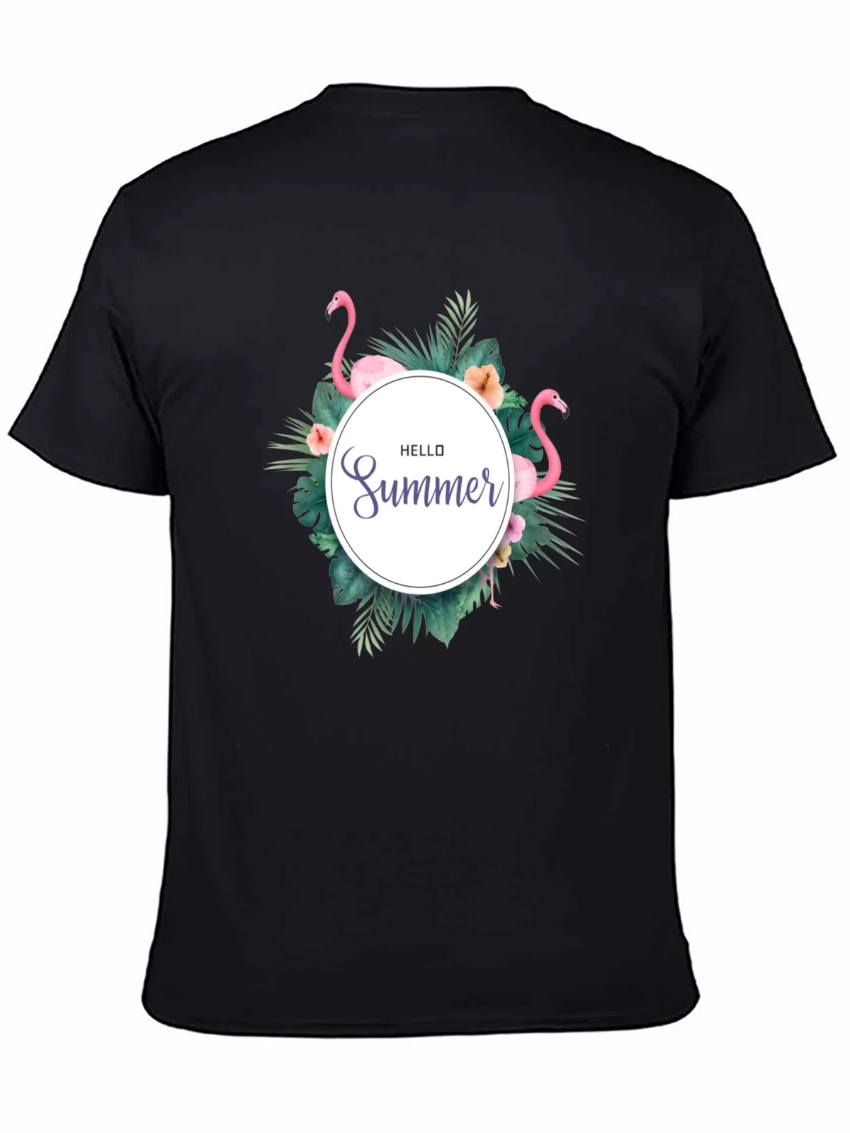 Tropical Flamingo Black T-Shirt - Hello Summer Design product image 4