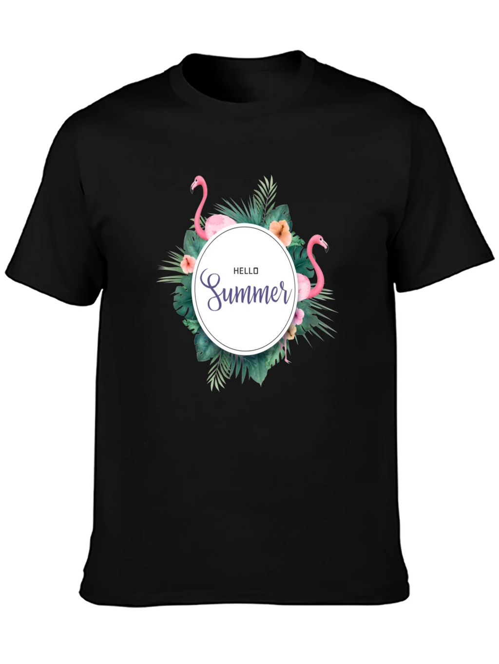 Tropical Flamingo Black T-Shirt - Hello Summer Design product image 3