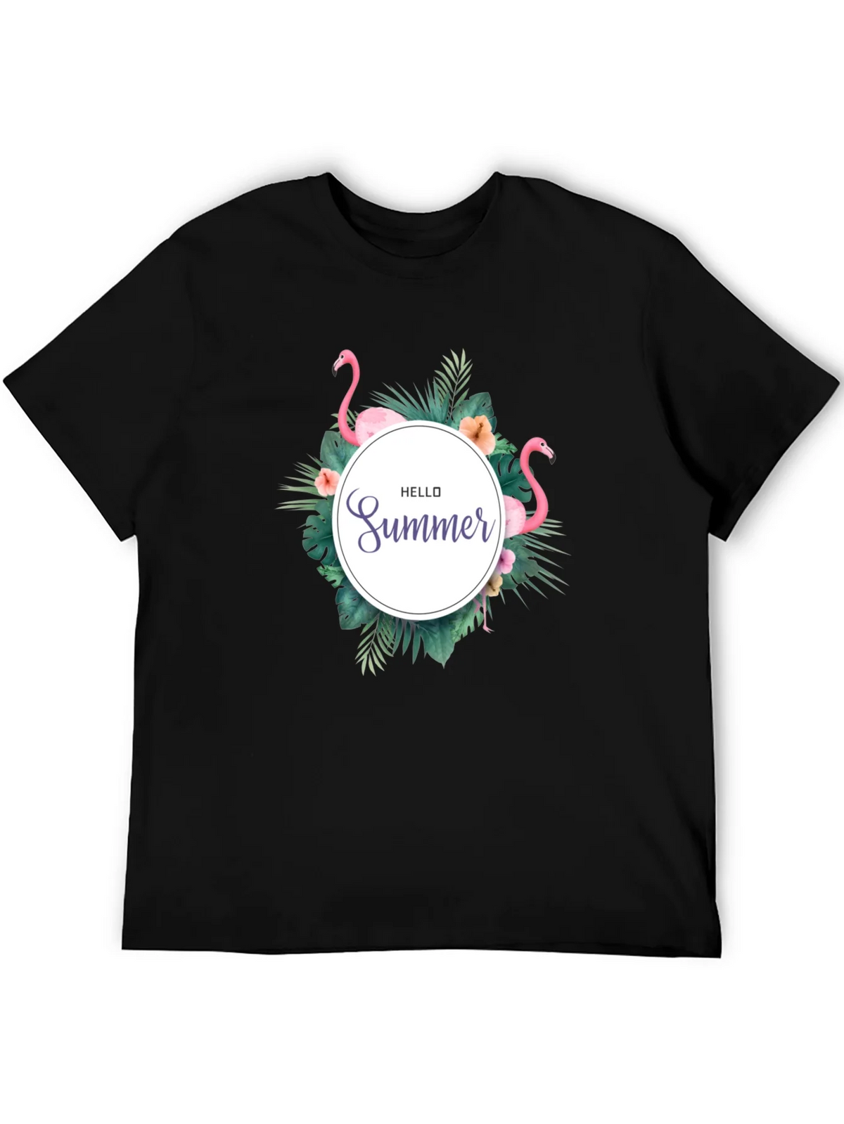 Tropical Flamingo Black T-Shirt - Hello Summer Design product image 5
