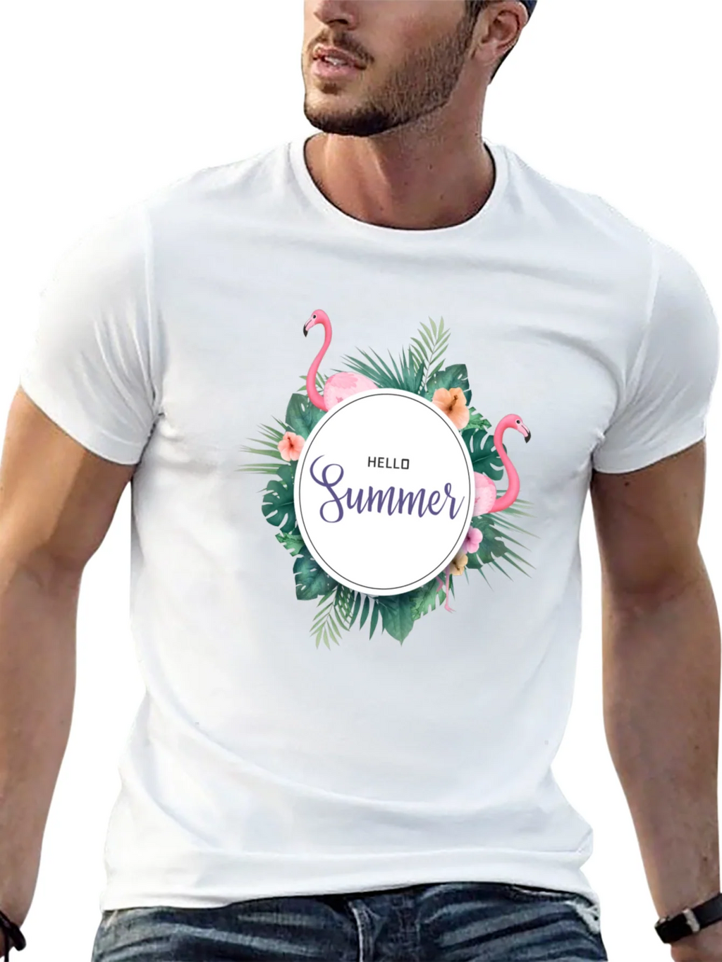 Tropical Flamingo Black T-Shirt - Hello Summer Design product image 12
