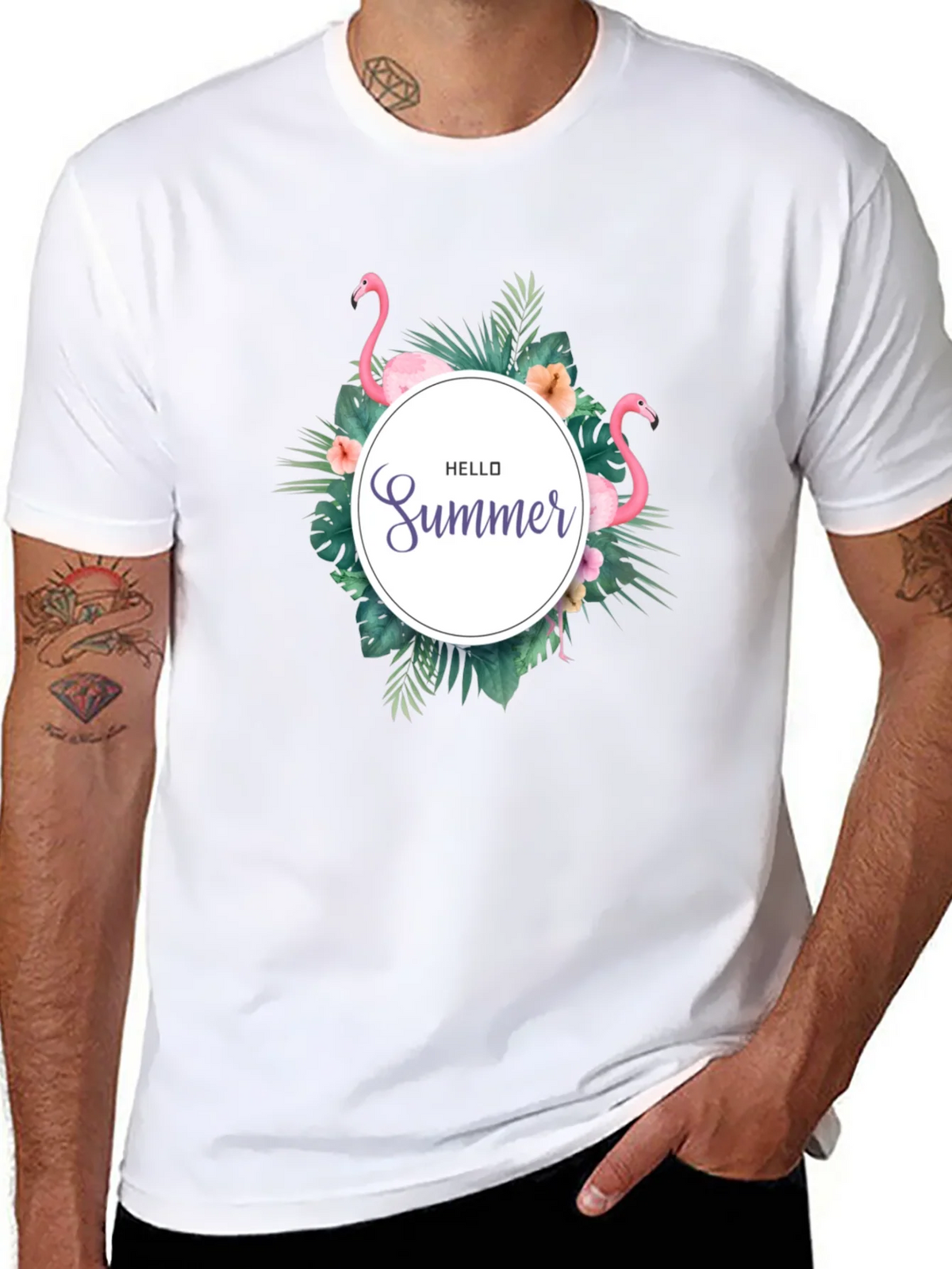 Tropical Flamingo Black T-Shirt - Hello Summer Design product image 7