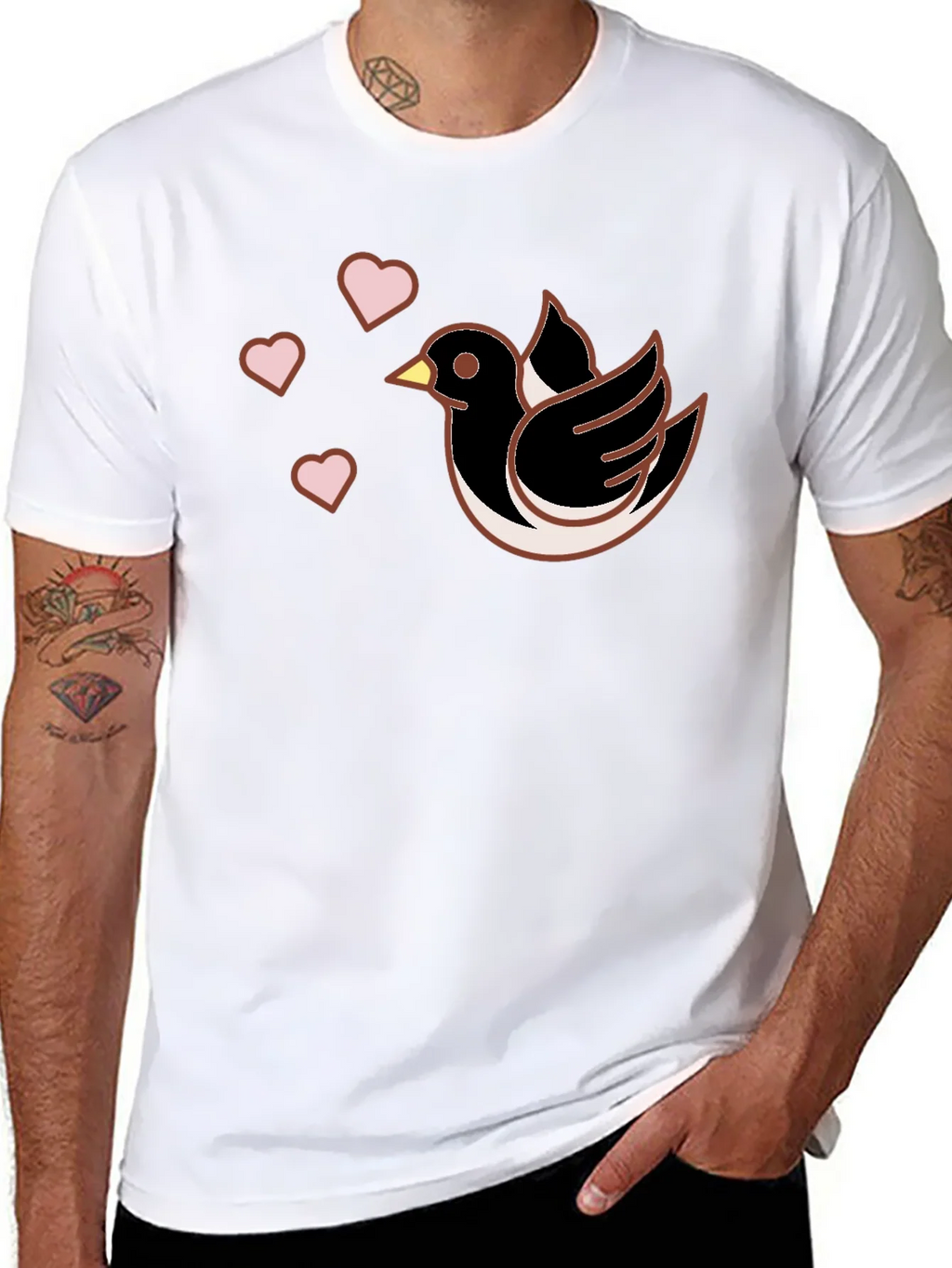 Bird & Hearts Graphic Black T-Shirt product image 7