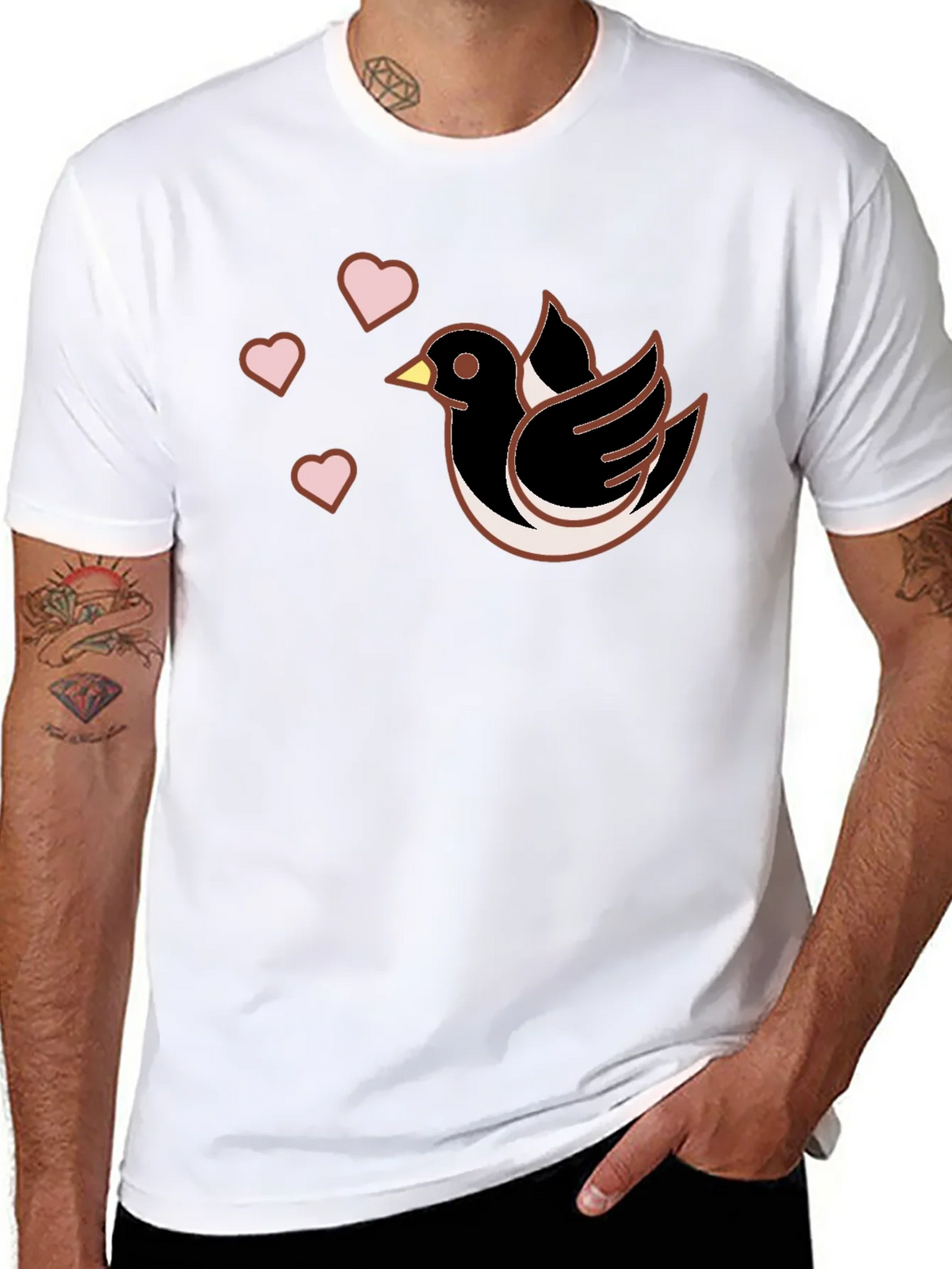 Bird & Hearts Graphic Black T-Shirt product image 7