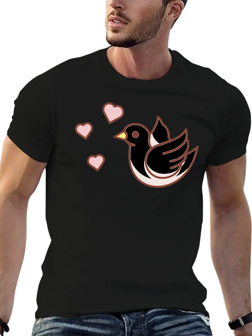 Bird & Hearts Graphic Black T-Shirt product image 6
