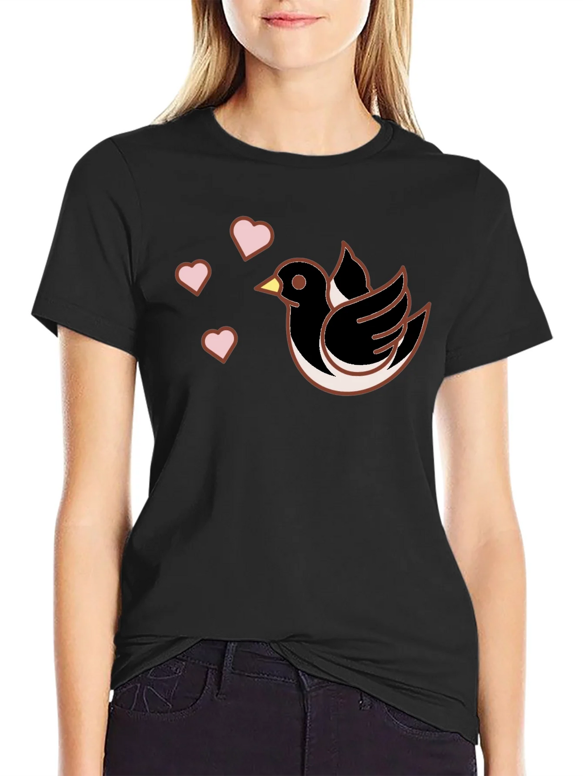 Bird & Hearts Graphic Black T-Shirt product image 2