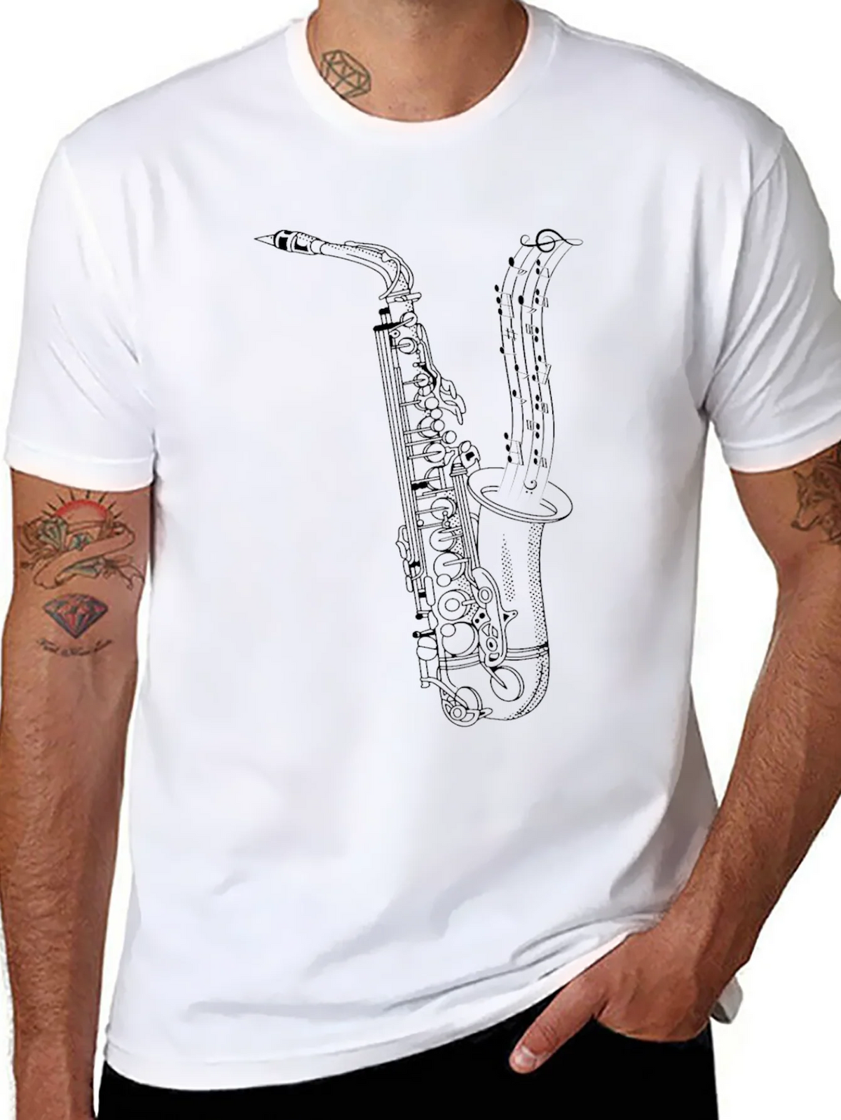 Saxophone Music Notes Graphic T-Shirt - Black product image 7
