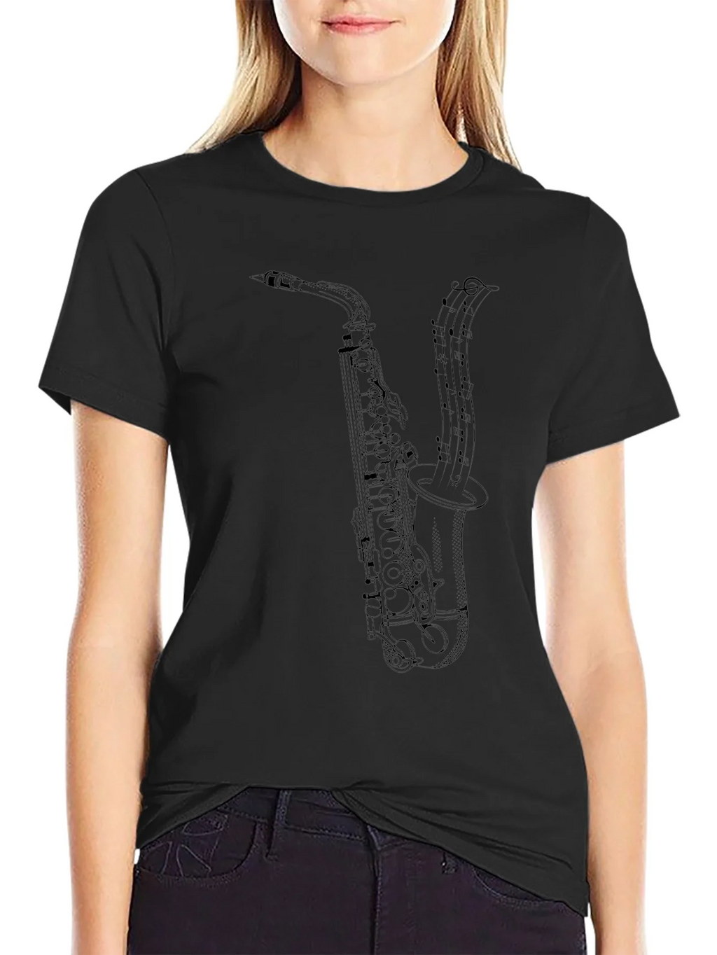 Saxophone Music Notes Graphic T-Shirt - Black product image 2