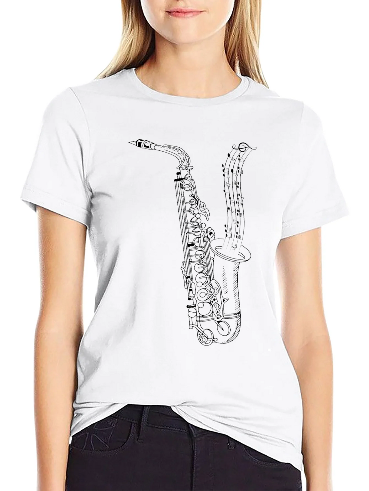 Saxophone Music Notes Graphic T-Shirt - Black product image 8