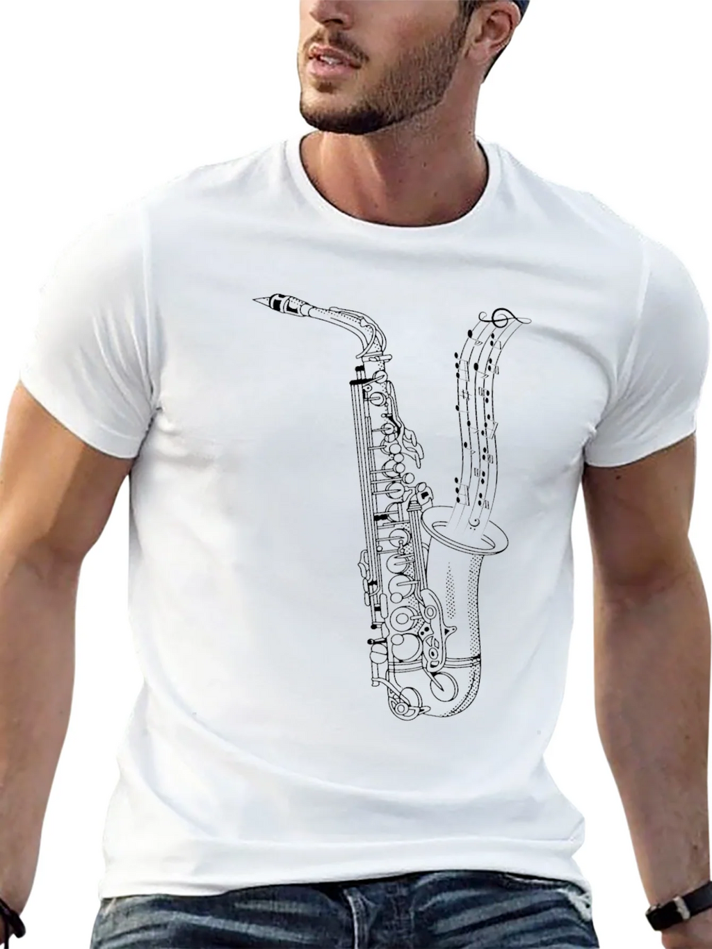 Saxophone Music Notes Graphic T-Shirt - Black product image 12