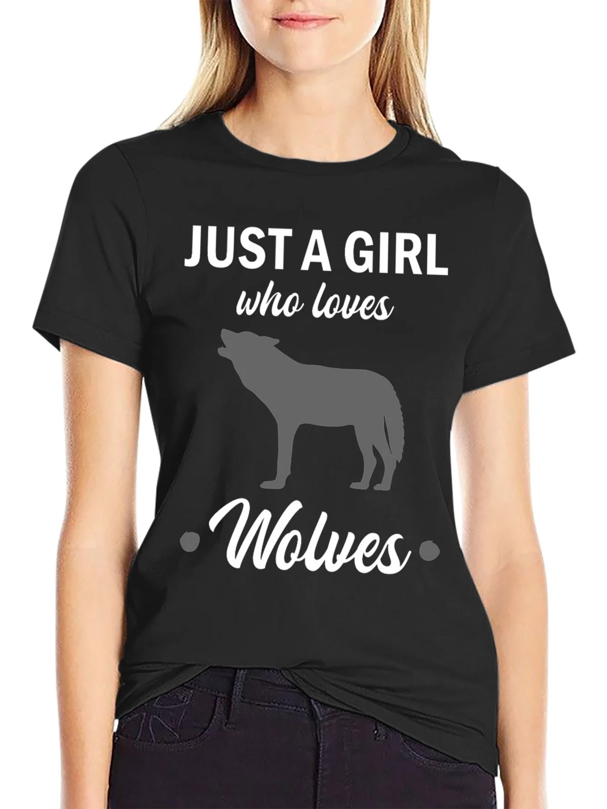 Just a Girl Who Loves Wolves Black T-Shirt product image 2