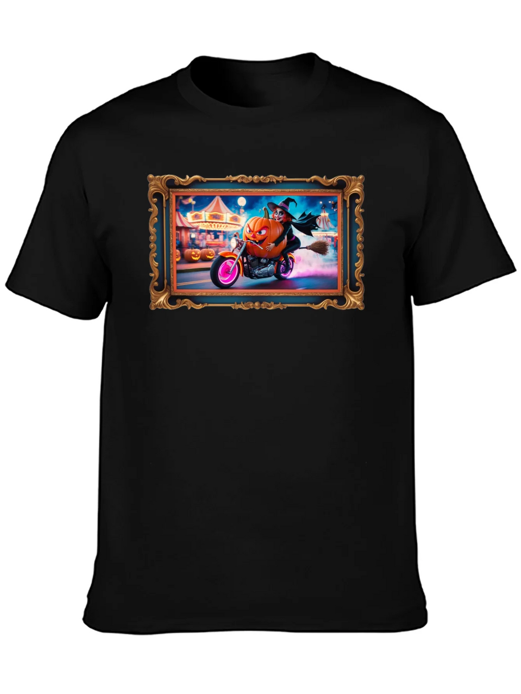 Halloween Witch Pumpkin Motorcycle T-Shirt product image 3
