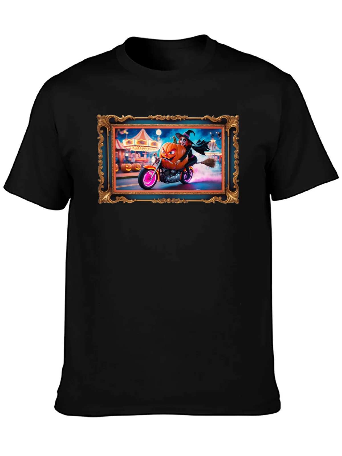 Halloween Witch Pumpkin Motorcycle T-Shirt product image 3
