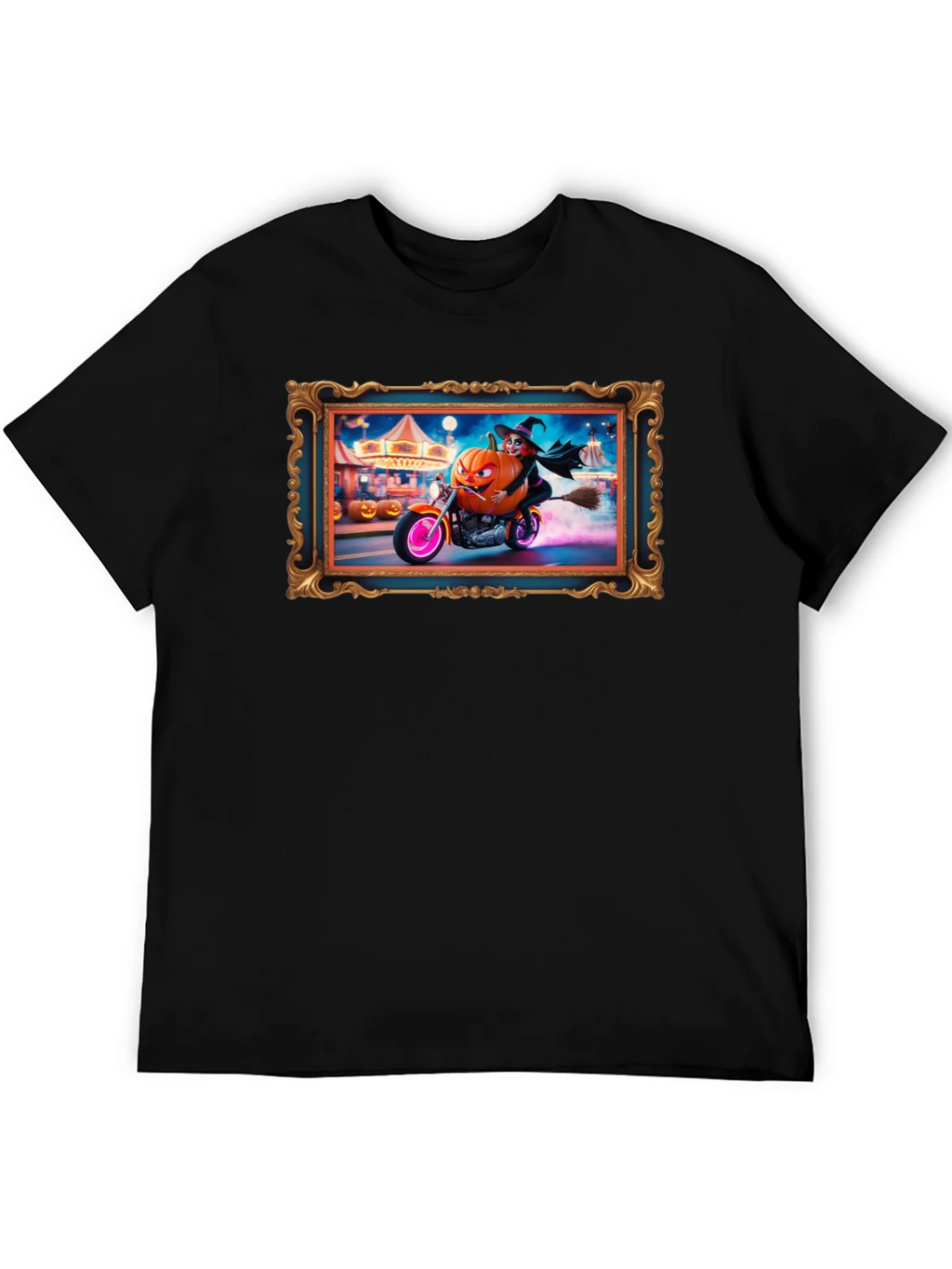 Halloween Witch Pumpkin Motorcycle T-Shirt product image 5