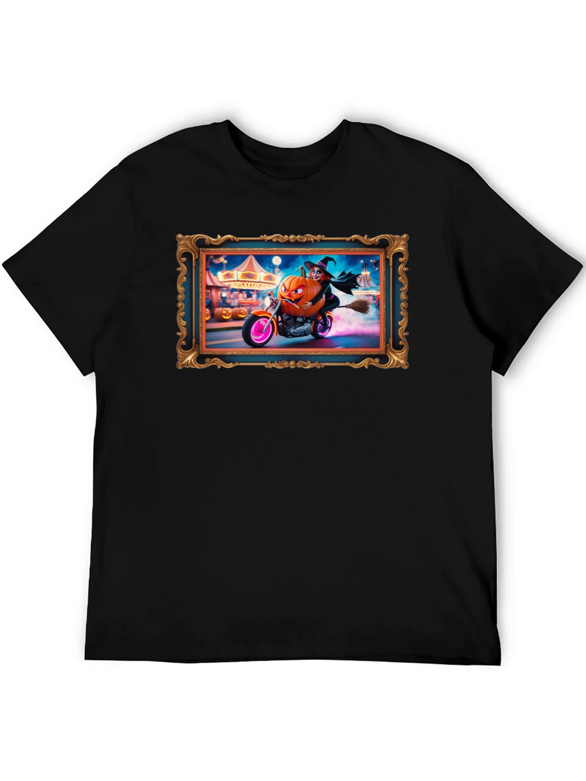 Halloween Witch Pumpkin Motorcycle T-Shirt product image 5